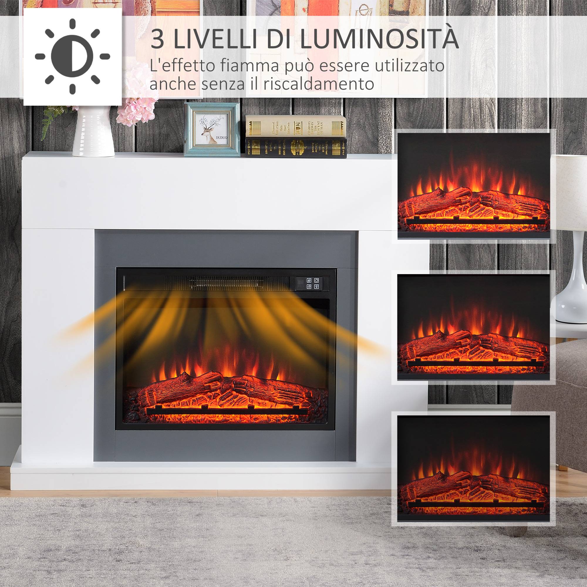 Cheminée électrique murale avec effet flamme LED et minuterie, surface de chauffe de 37 m², 2000 W - Blanc - Image 6