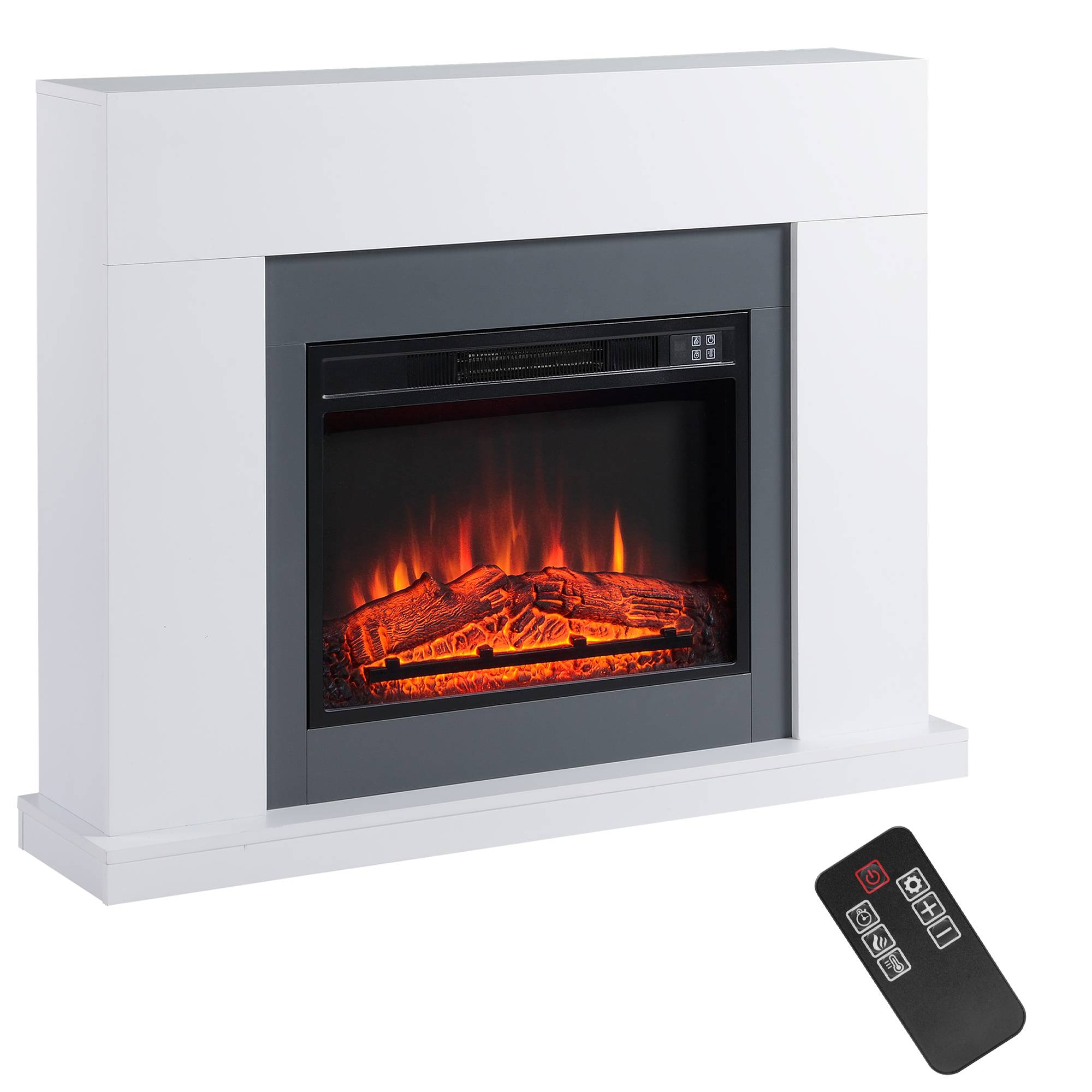 Cheminée électrique murale avec effet flamme LED et minuterie, surface de chauffe de 37 m², 2000 W - Blanc - Image 1
