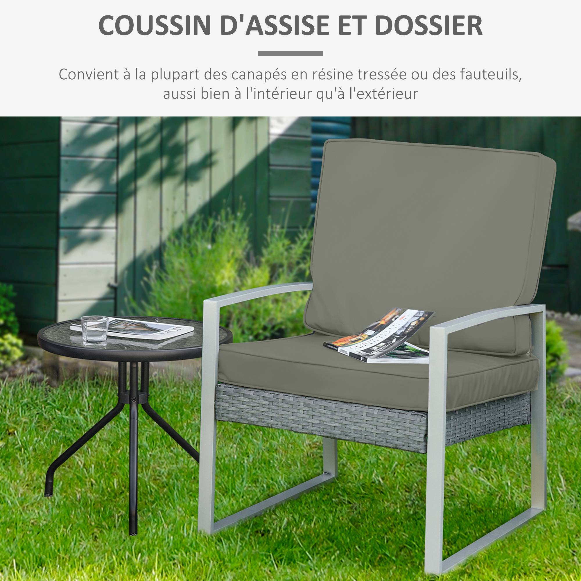 Outsunny - Lot 2 coussins de chaise déhoussables grand confort matelassé rembourrage mousse tissu polyester gris foncé - Outsunny - Image 6