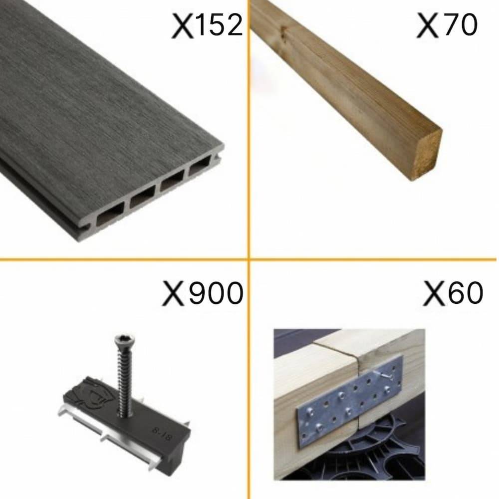 Kit Terrasse Composite NAVIA 50m² - Gris Foncé - 152 lames de terrasse (220 x 14.5 x 2.2 cm) - Fixation par Clips - Terrasse - Imagen 2