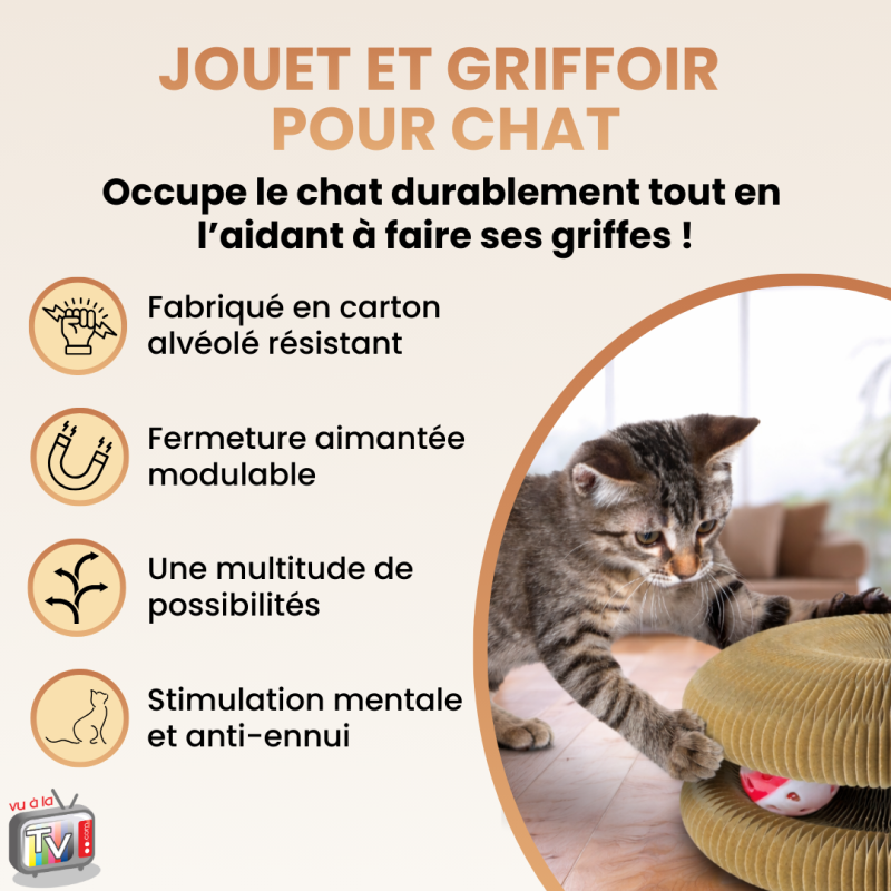 Jouet Chat | Jouet Pour Chat | Griffoir Pour Chat | Carton Ondulé Interactif Conçu Pour Griffades Naturelles - VENTEO - Image 2