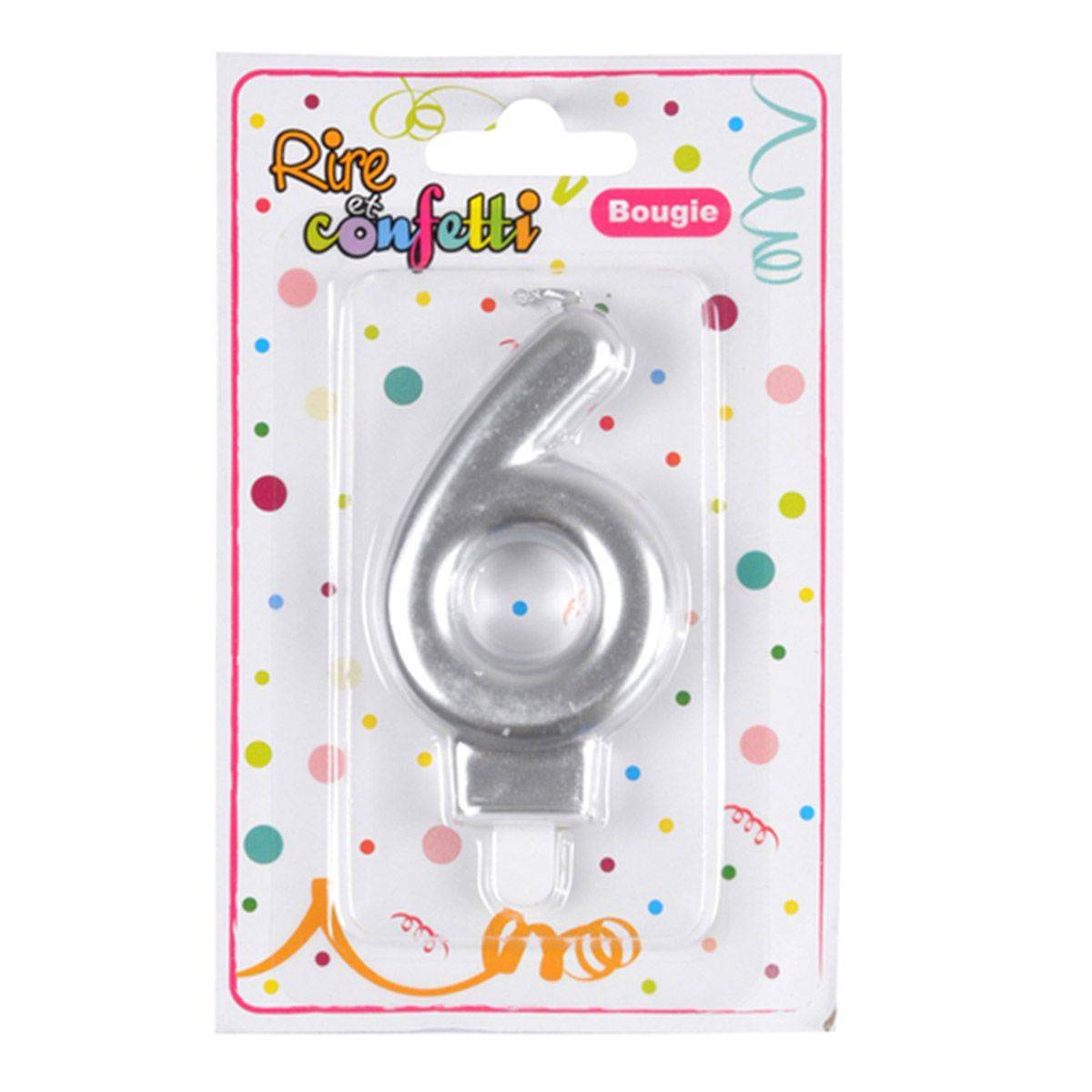 Bougie d'Anniversaire "Chiffre 6" 7cm Argent - Image 2