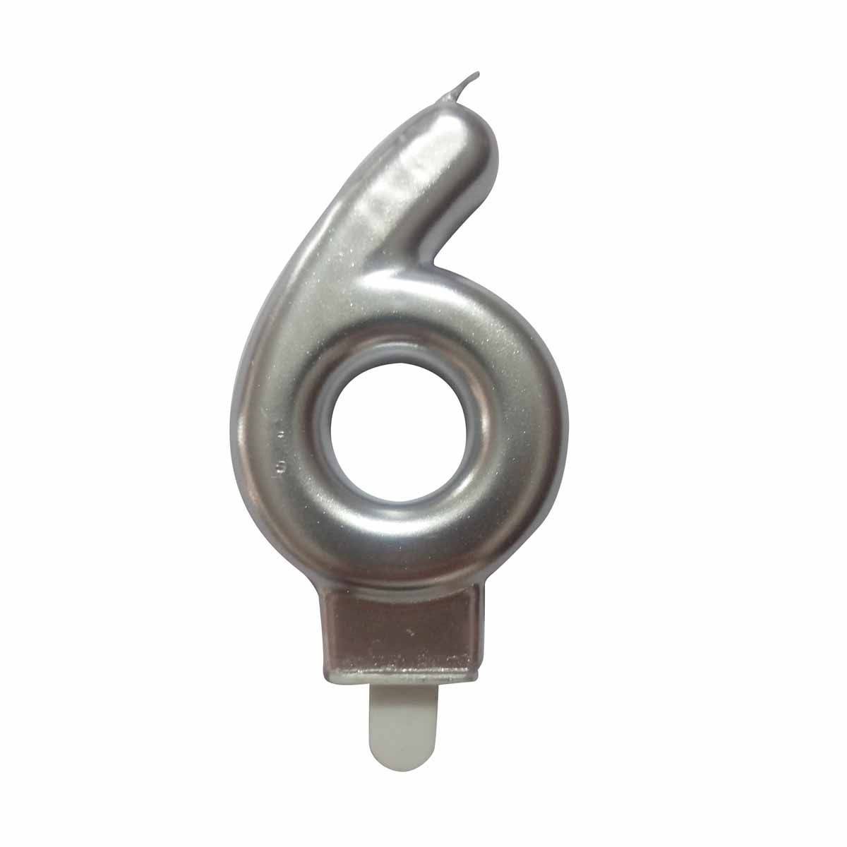Bougie d'Anniversaire "Chiffre 6" 7cm Argent - Image 1