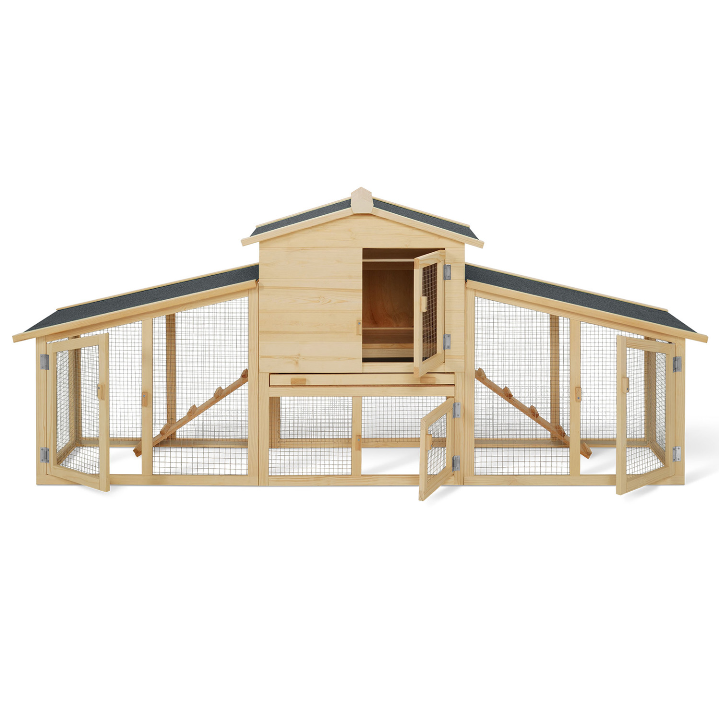 Poulailler VIP XXL – clapier double surélevé 2 niveaux, tiroir déjection, bois naturel – ID Market - Image 3