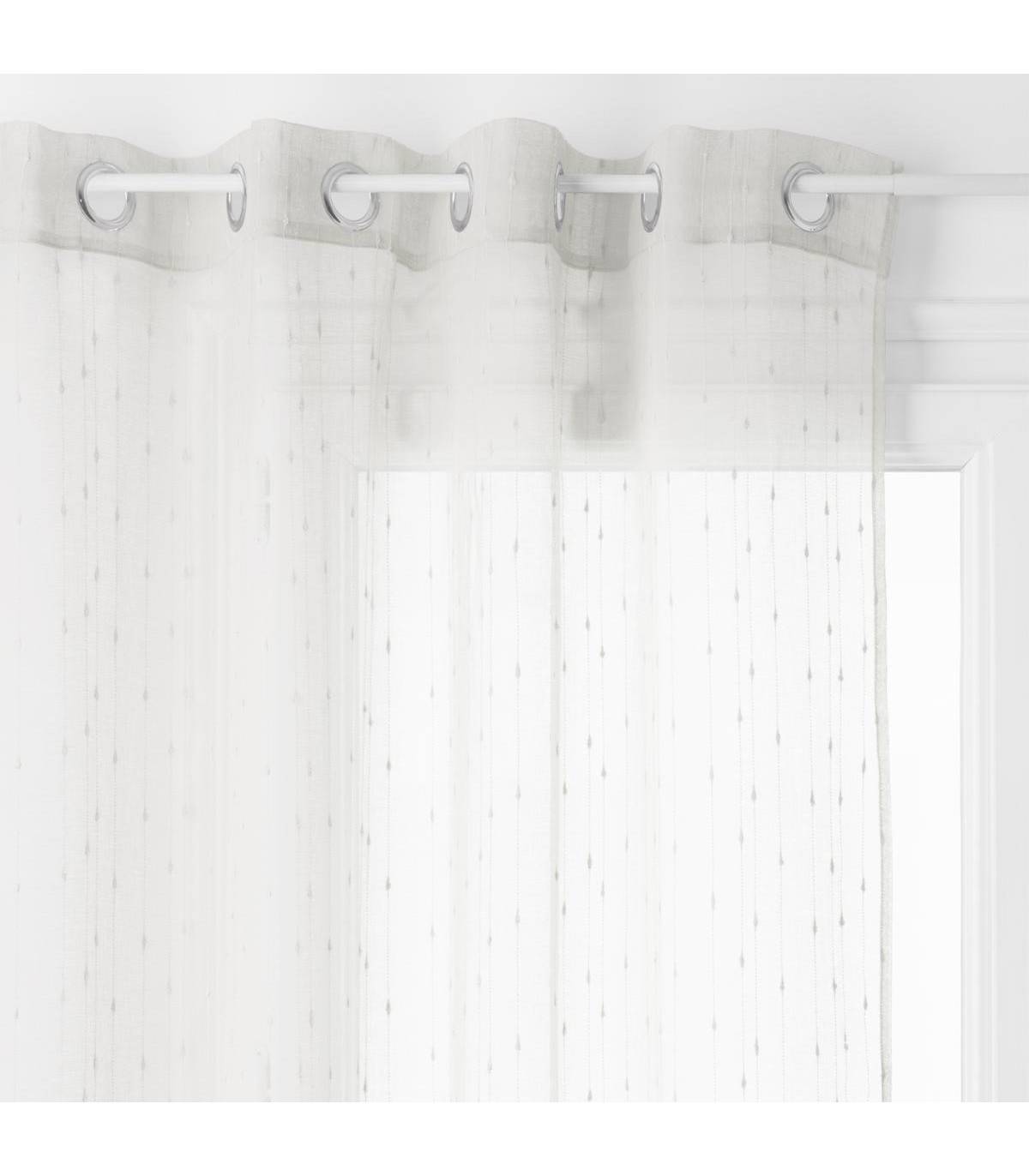 Voilage à œillets  Beige Lin avec fines rayures en relief 140 x 260 cm - Imagen 1