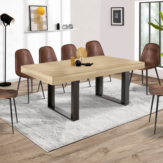 Table à manger extensible rectangle PHOENIX 6-12 personnes bois et noir 200-300 cm - Image 4