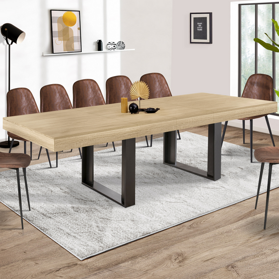 Table à manger extensible rectangle PHOENIX 6-12 personnes bois et noir 200-300 cm - Image 1
