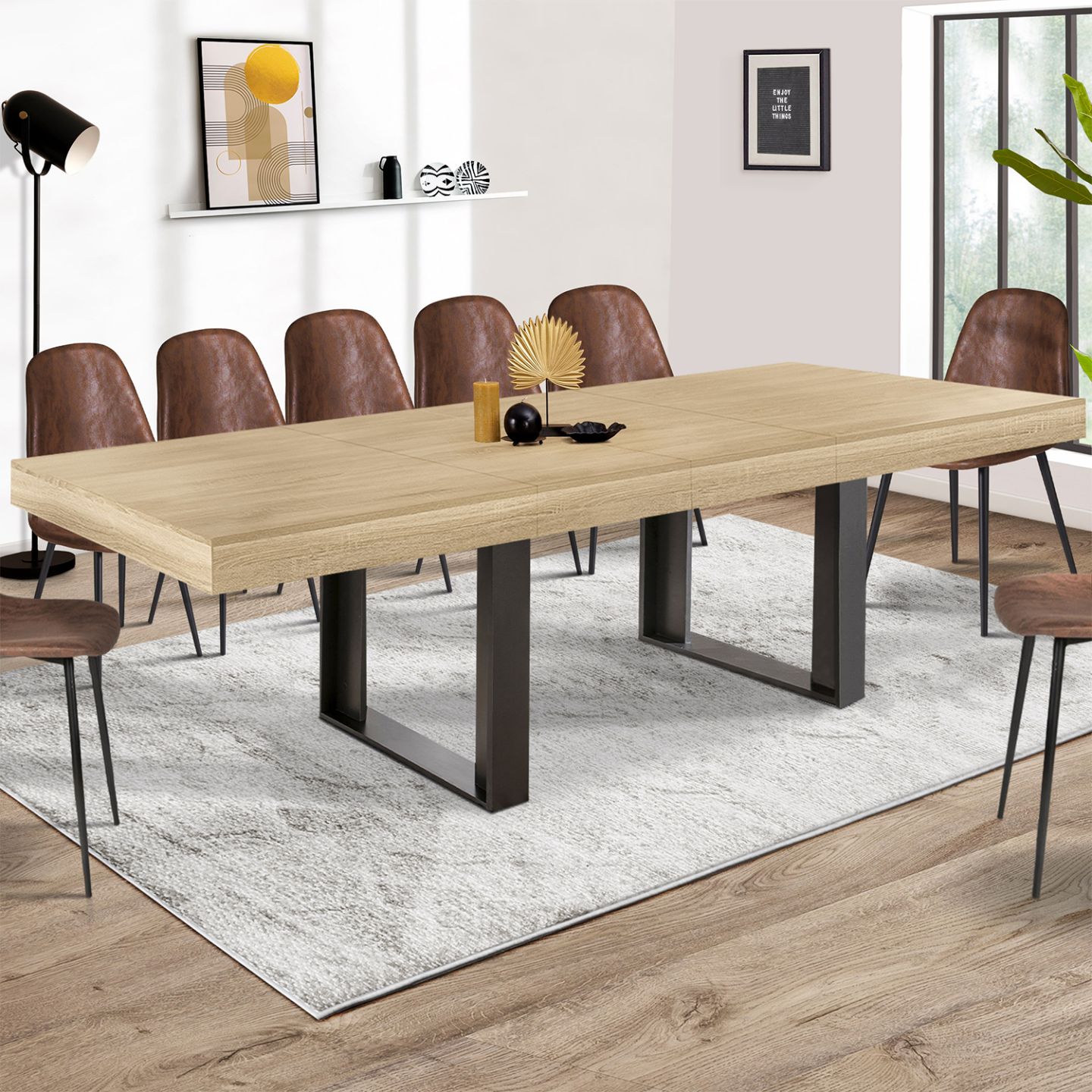 Table à manger extensible rectangle PHOENIX 6-12 personnes bois et noir 200-300 cm - Image 1