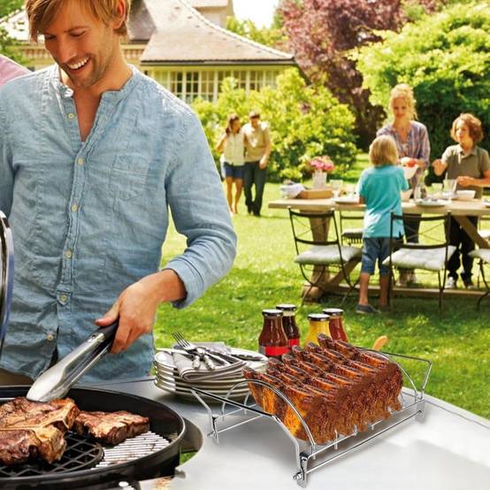 Support vertical pour barbecue - 6 côtes/ailes - Acier inoxydable antiadhésif - Pliable et facile à nettoyer-Living123 - Image 2