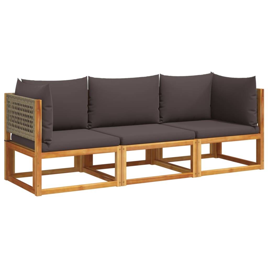 Ensemble de canapés de jardin | Canapé D'extérieur | Sofa De Jardin 3 pièces avec coussins en bois d'acacia et rotin Maison Chic - Image 1