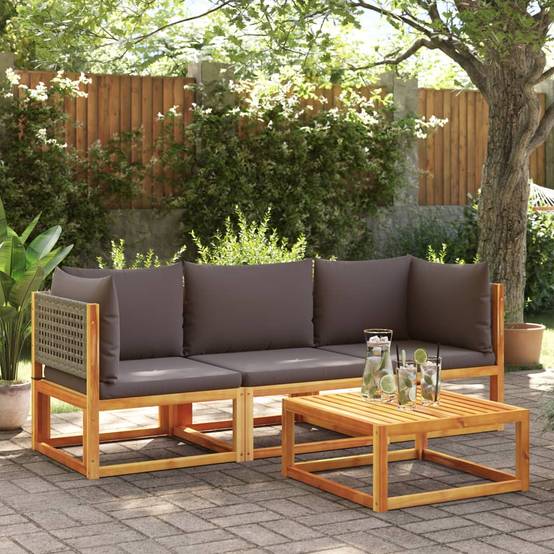 Ensemble de canapés de jardin | Canapé D'extérieur | Sofa De Jardin 3 pièces avec coussins en bois d'acacia et rotin Maison Chic - Image 2