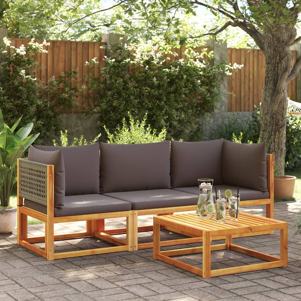 Ensemble de canapés de jardin | Canapé D'extérieur | Sofa De Jardin 3 pièces avec coussins en bois d'acacia et rotin Maison Chic - Image 2