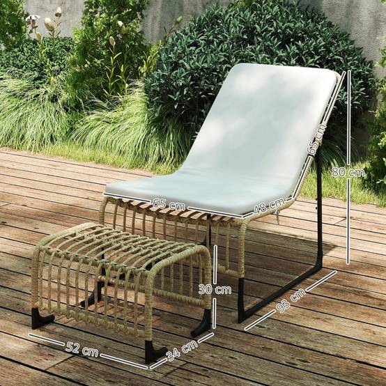 Fauteuil inclinable avec repose-pieds, résistant aux UV, avec coussin, en rotin, pour jardin et balcon, naturel - Image 3