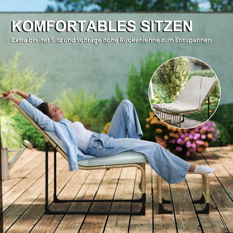 Fauteuil inclinable avec repose-pieds, résistant aux UV, avec coussin, en rotin, pour jardin et balcon, naturel - Image 5