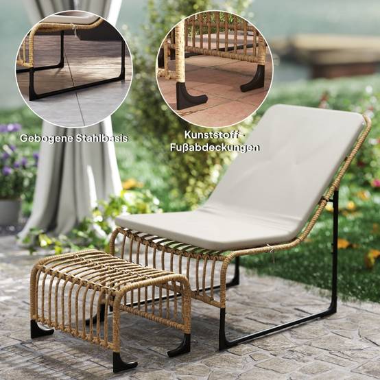 Fauteuil inclinable avec repose-pieds, résistant aux UV, avec coussin, en rotin, pour jardin et balcon, naturel - Image 7