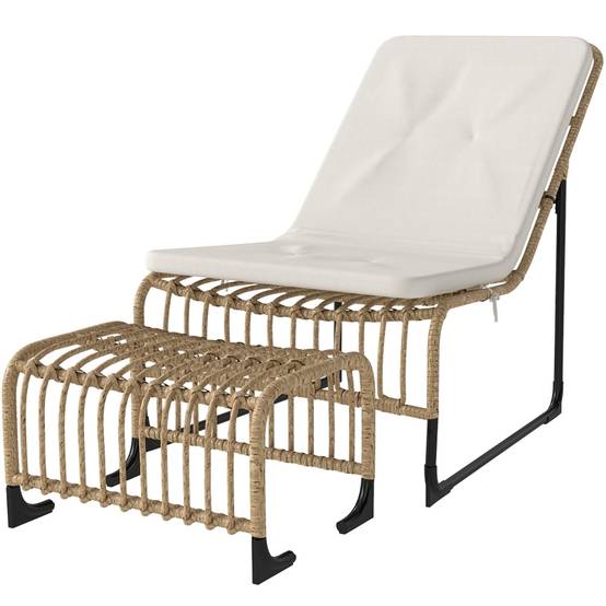 Fauteuil inclinable avec repose-pieds, résistant aux UV, avec coussin, en rotin, pour jardin et balcon, naturel - Image 1