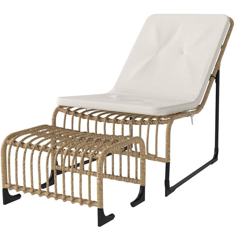 Fauteuil inclinable avec repose-pieds, résistant aux UV, avec coussin, en rotin, pour jardin et balcon, naturel - Image 1