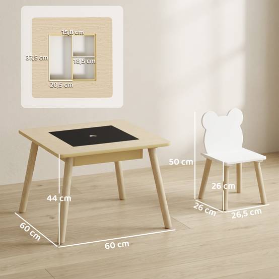 Table enfant avec 2 chaises, rangement, dossier forme ours, 3-6 ans, bois naturel - Image 5