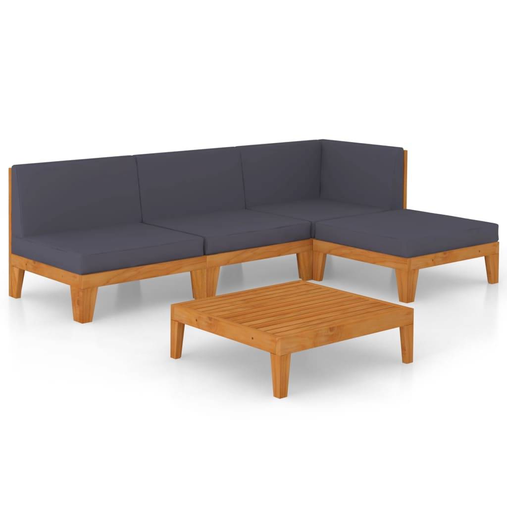 Helloshop26 - Salon de jardin meuble d'extérieur ensemble de mobilier 5 pièces avec coussins bois d'acacia solide - Imagen 1