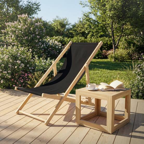 Set 2x Chaise longue de jardin pliable noir en bois chiliennes 3 positions de couchage jusqu'à 120 kg usage intérieur et extérieur balcon terrasse - Image 10