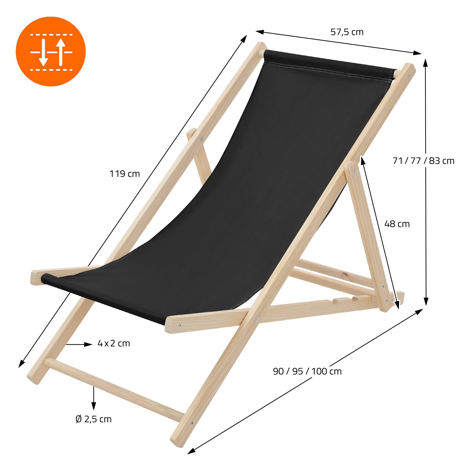 Set 2x Chaise longue de jardin pliable noir en bois chiliennes 3 positions de couchage  jusqu'à 120 kg usage intérieur et extérieur balcon terrasse - Image 8