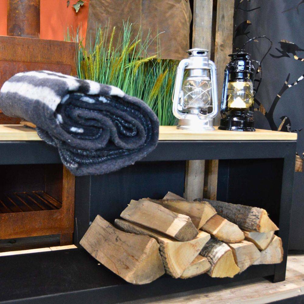 Esschert Design - Banc acier et bois avec rangement à bûches Droit - Imagen 3
