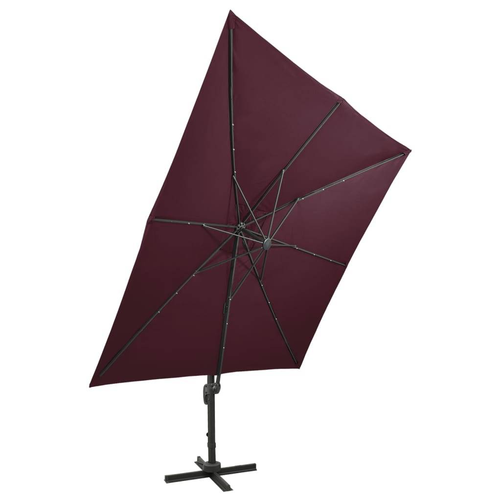 Helloshop26 - Parasol meuble de jardin déporté avec mât et lumières led 300 cm rouge bordeaux - Imagen 4