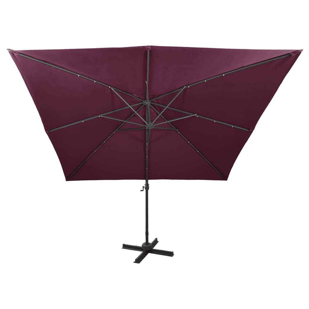 Helloshop26 - Parasol meuble de jardin déporté avec mât et lumières led 300 cm rouge bordeaux - Imagen 3