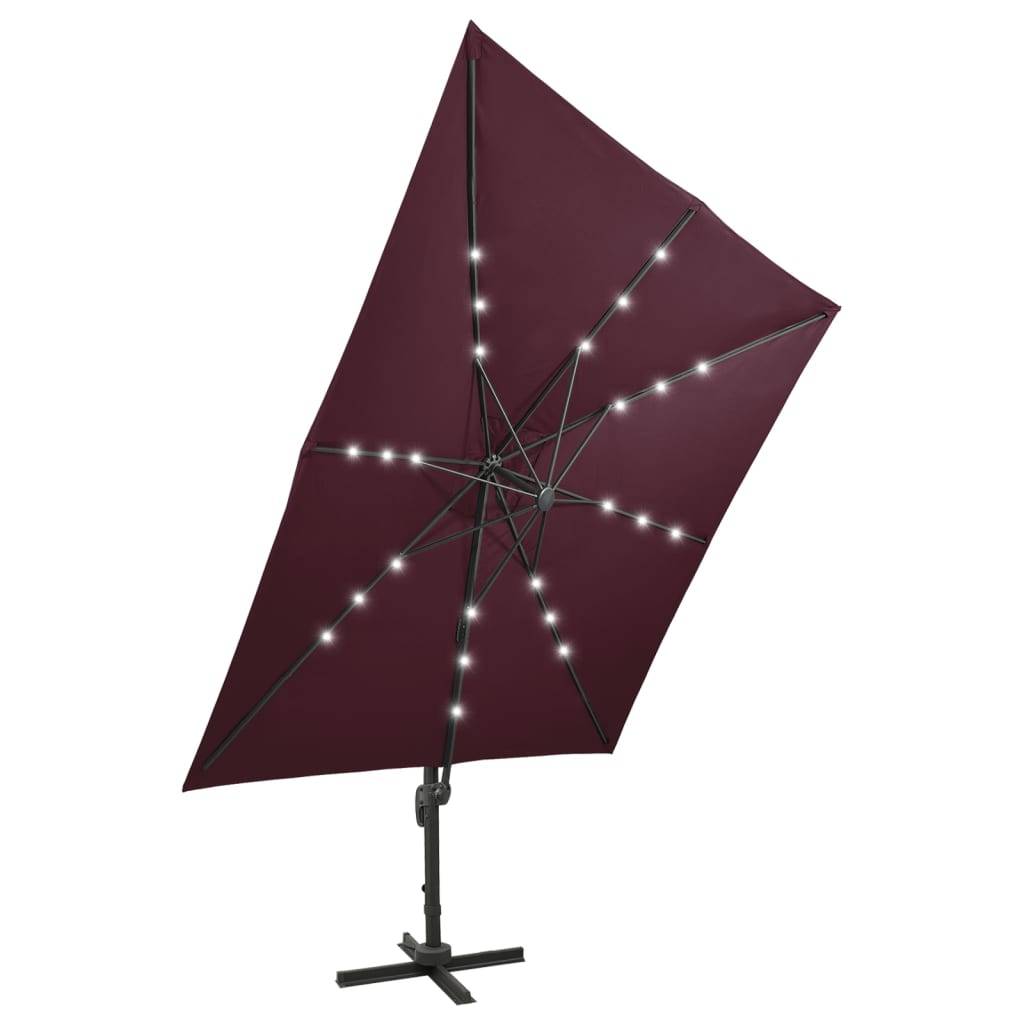 Helloshop26 - Parasol meuble de jardin déporté avec mât et lumières led 300 cm rouge bordeaux - Imagen 6