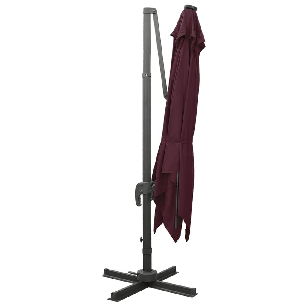 Helloshop26 - Parasol meuble de jardin déporté avec mât et lumières led 300 cm rouge bordeaux - Imagen 5
