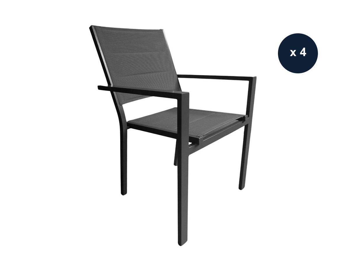 Lot de 4 Fauteuils avec structure aluminium et textilène matelassé gris, empilables, Ibiza anthracite - Jardiline - Imagen 1