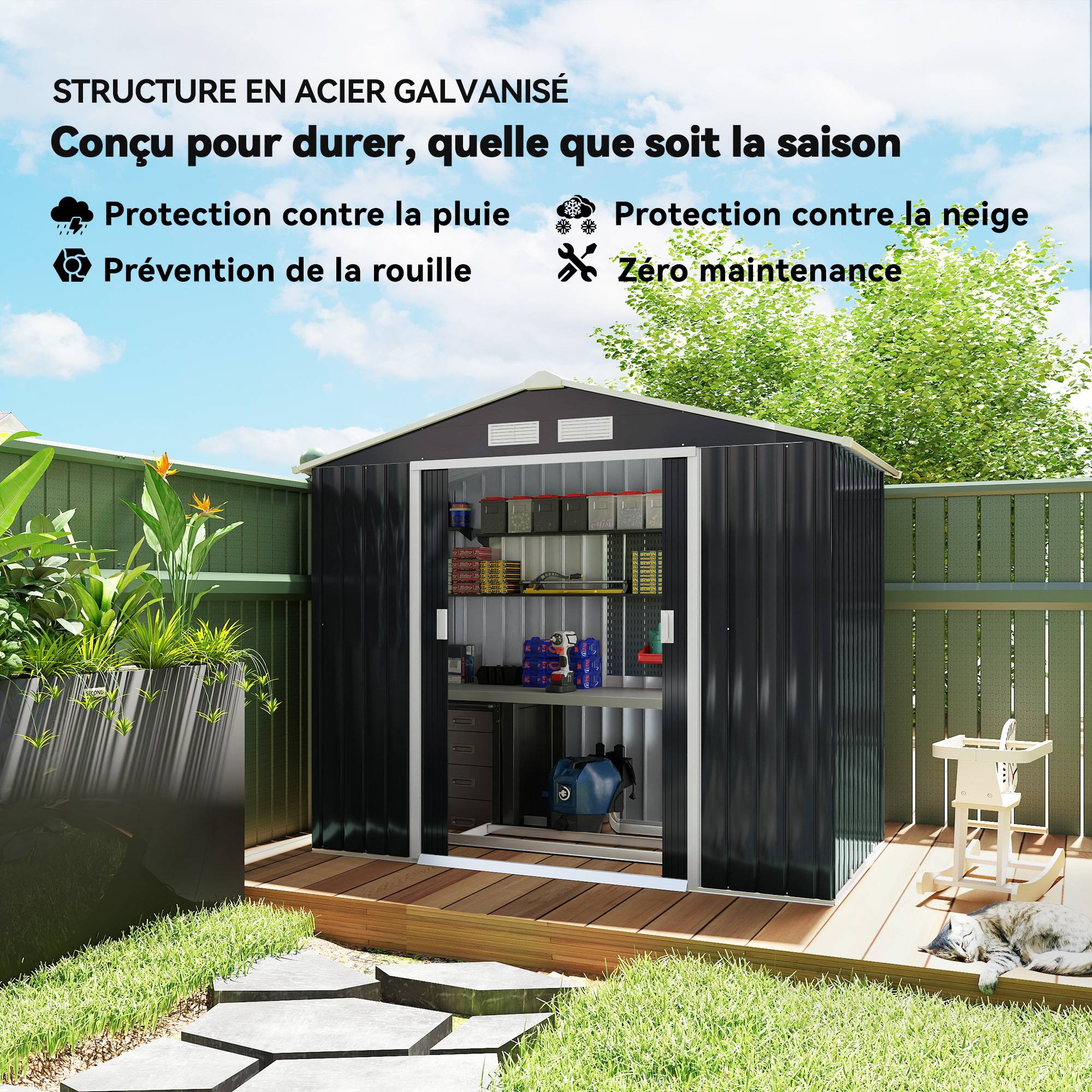 ComfortXL - Abri de jardin en acier pour jardin rangement outillage fondation incluse 213x130cm gris - ComfortXL Outdoor Living - Image 6
