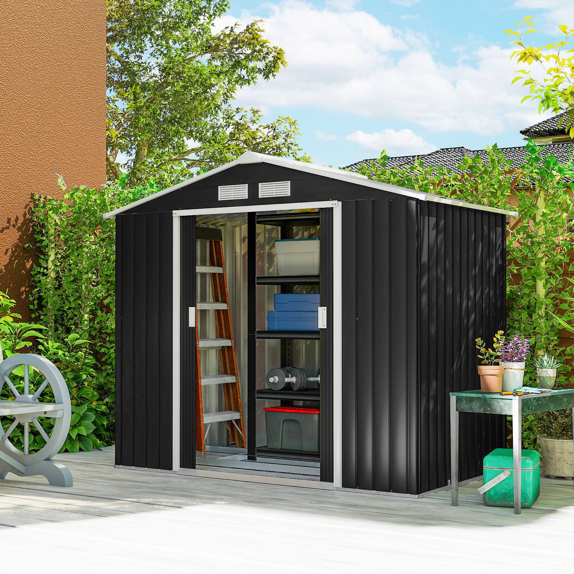 ComfortXL - Abri de jardin en acier pour jardin rangement outillage fondation incluse 213x130cm gris - ComfortXL Outdoor Living - Image 3