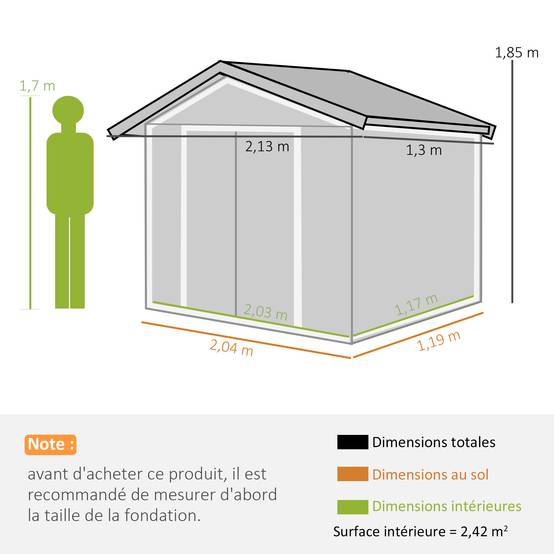 ComfortXL - Abri de jardin en acier pour jardin rangement outillage fondation incluse 213x130cm gris - ComfortXL Outdoor Living - Image 5