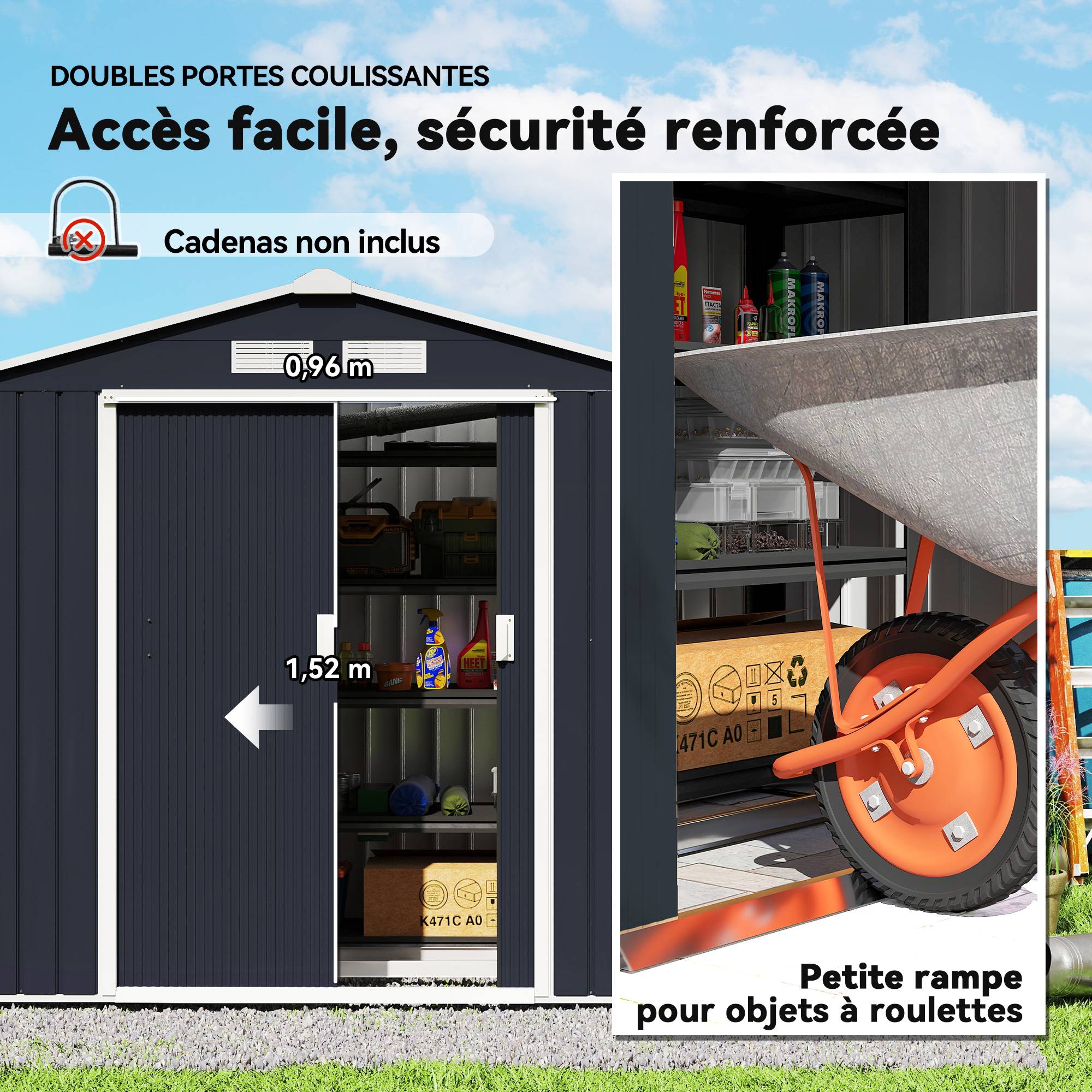 ComfortXL - Abri de jardin en acier pour jardin rangement outillage fondation incluse 213x130cm gris - ComfortXL Outdoor Living - Image 7