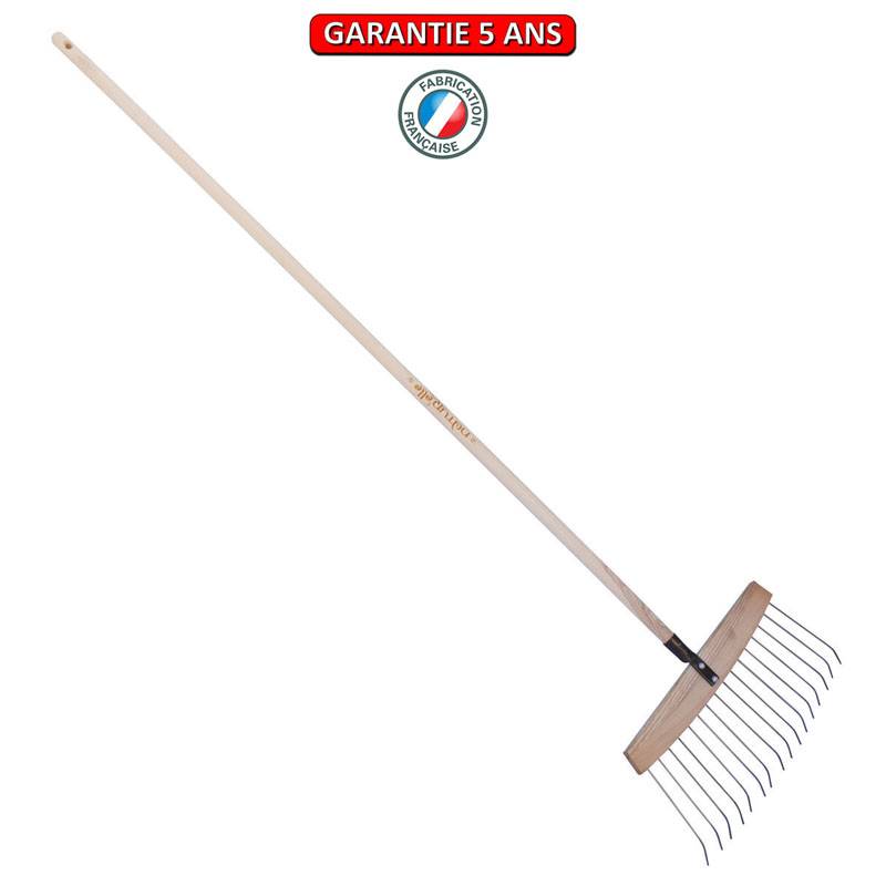 Outils Perrin - Balai à feuilles et gazon bois/acier 16 dents, manche 165cm - Miel Outils Perrin