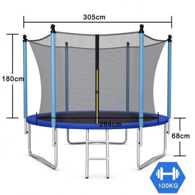 Helloshop26 - Trampoline extérieur diamètre 305cm echelle filet de sécurité tapis de saut tuyau galvanisé antirouille pour enfants charge 100 kg - Imagen 3