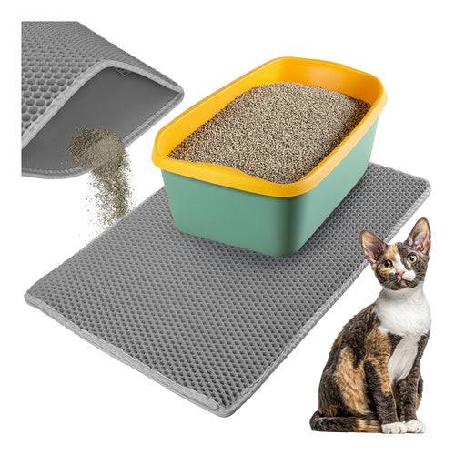 Tapis pour bac à litière Purlov 75 x 55 cm gris double couche en mousse EVA alvéolée - Image 1