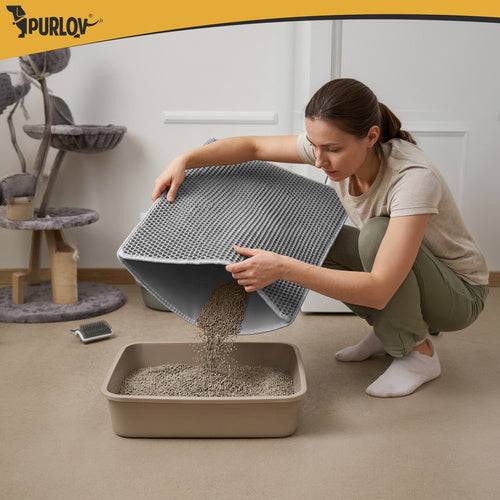 Tapis pour bac à litière Purlov 75 x 55 cm gris double couche en mousse EVA alvéolée - Image 8