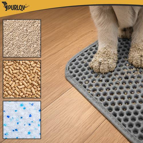 Tapis pour bac à litière Purlov 75 x 55 cm gris double couche en mousse EVA alvéolée - Image 7