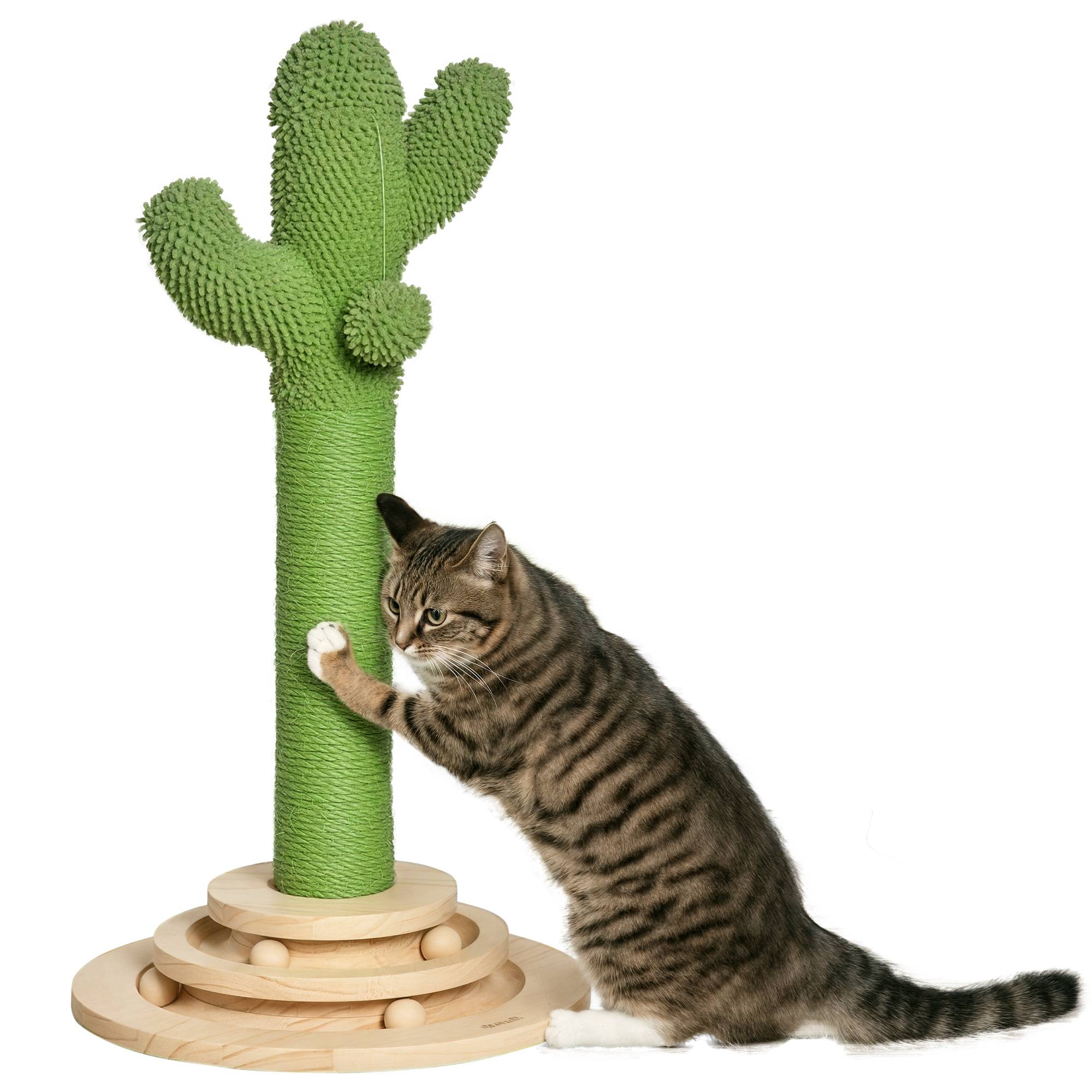 Arbre à chat cactus avec corde en sisal et base en bois, 32 x 32 x 60 cm