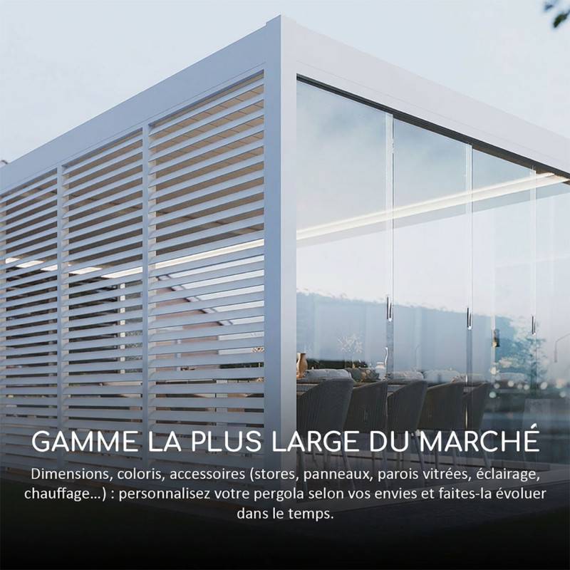 Ombrea - Pergola bioclimatique Ombréa 3x4M autoportée Woodlook/Anthracite + 1 panneau brise vue 1M Anthracite VS - Image 8