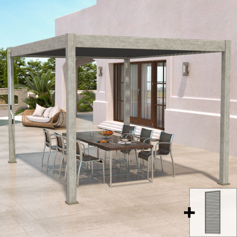 Ombrea - Pergola bioclimatique Ombréa 3x4M autoportée Woodlook/Anthracite + 1 panneau brise vue 1M Anthracite VS - Image 3