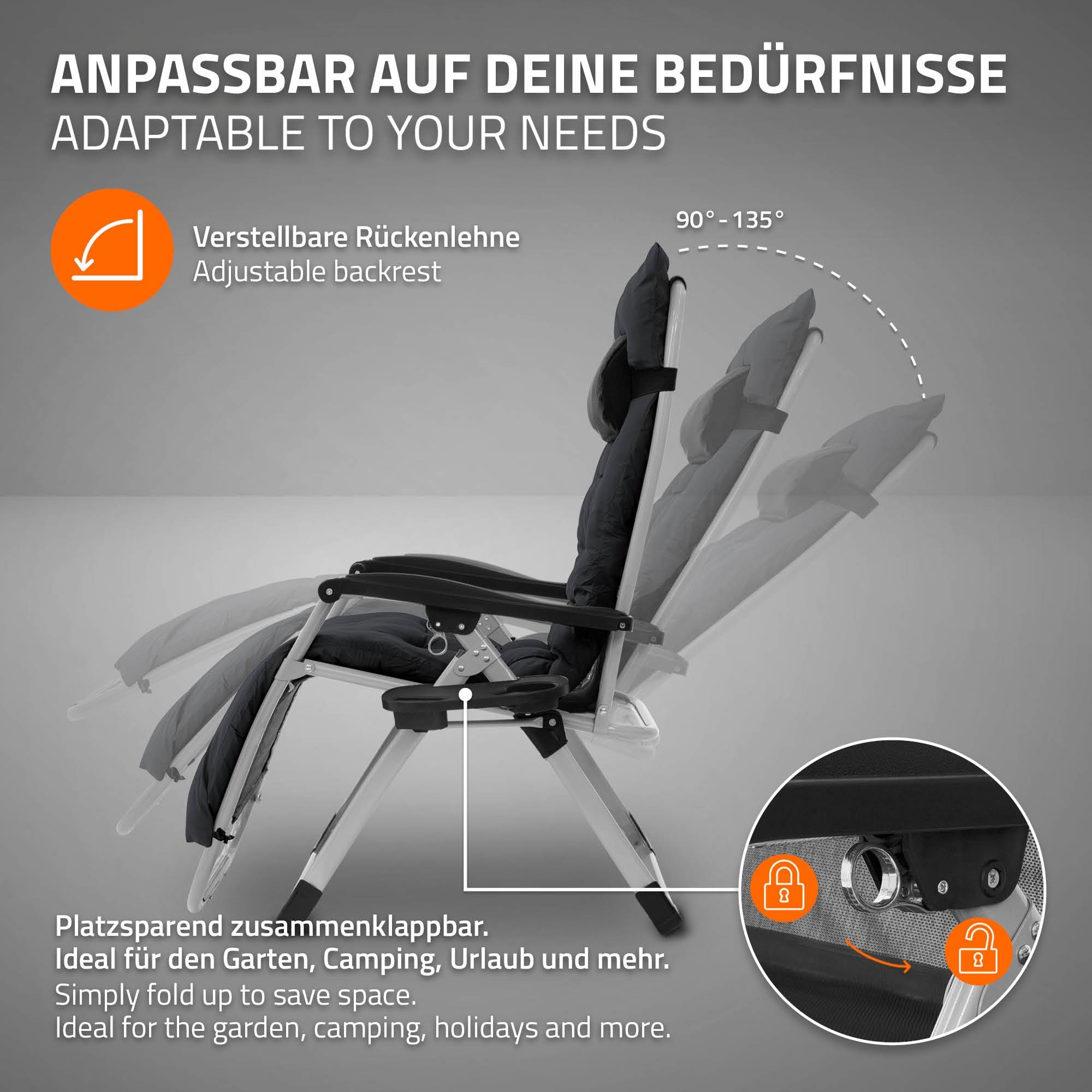 Ecd-Germany - Chaise Longue Pliante Noire, avec Porte-Boisson, en Métal et Textile, Bain de Soleil Extra Large - Imagen 4