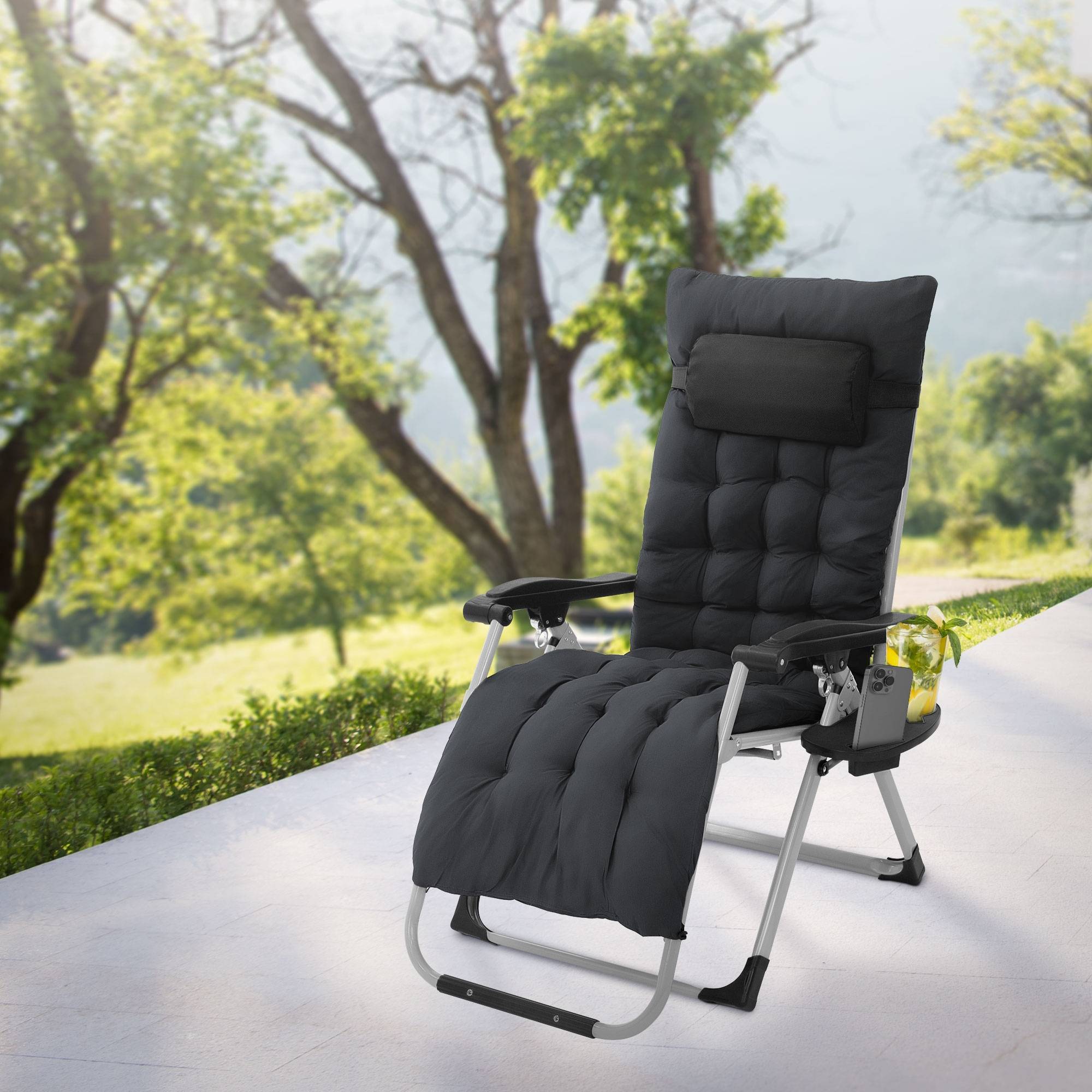 Ecd-Germany - Chaise Longue Pliante Noire, avec Porte-Boisson, en Métal et Textile, Bain de Soleil Extra Large - Imagen 8