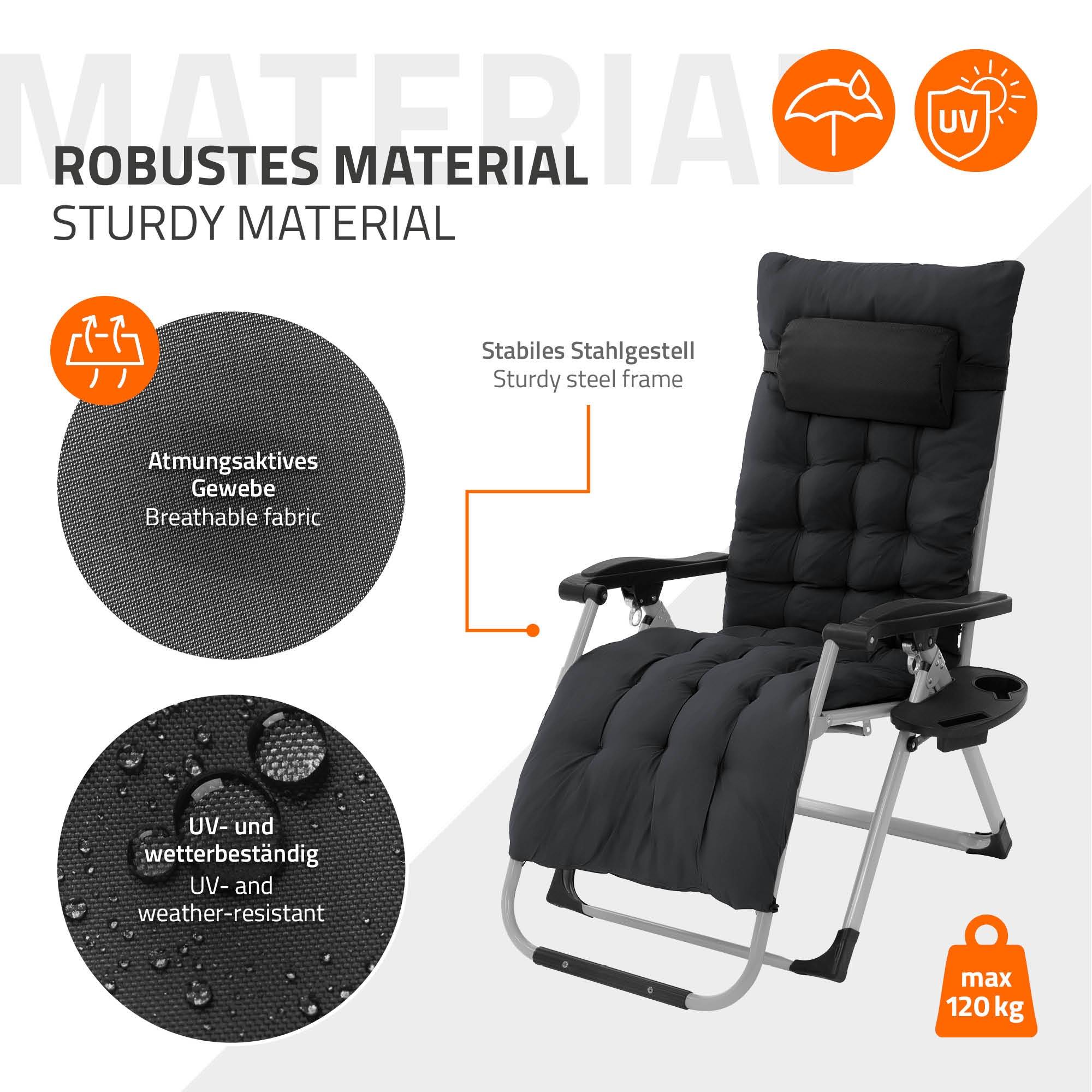 Ecd-Germany - Chaise Longue Pliante Noire, avec Porte-Boisson, en Métal et Textile, Bain de Soleil Extra Large - Imagen 6