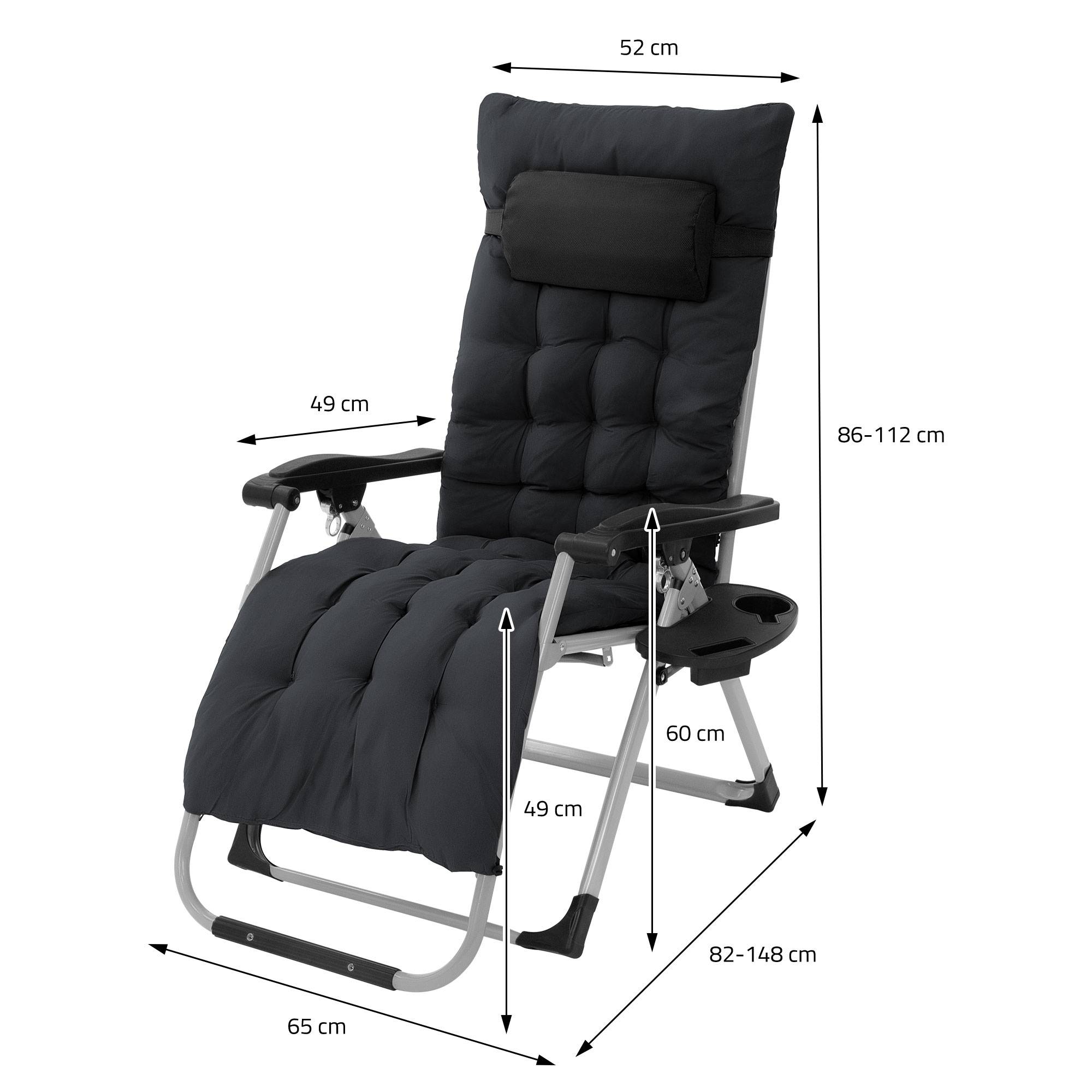 Ecd-Germany - Chaise Longue Pliante Noire, avec Porte-Boisson, en Métal et Textile, Bain de Soleil Extra Large - Imagen 7