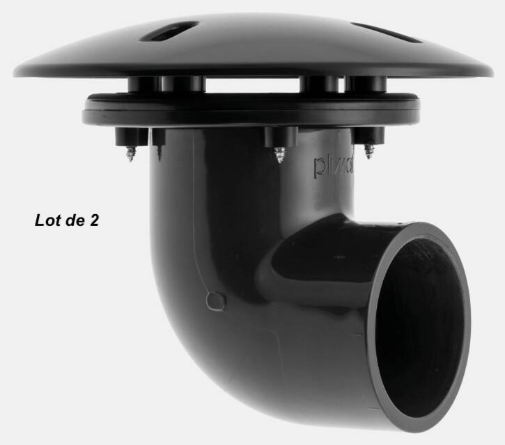 2 Bondes de fond à 90° 63 mm pour bassins de jardin et piscine.