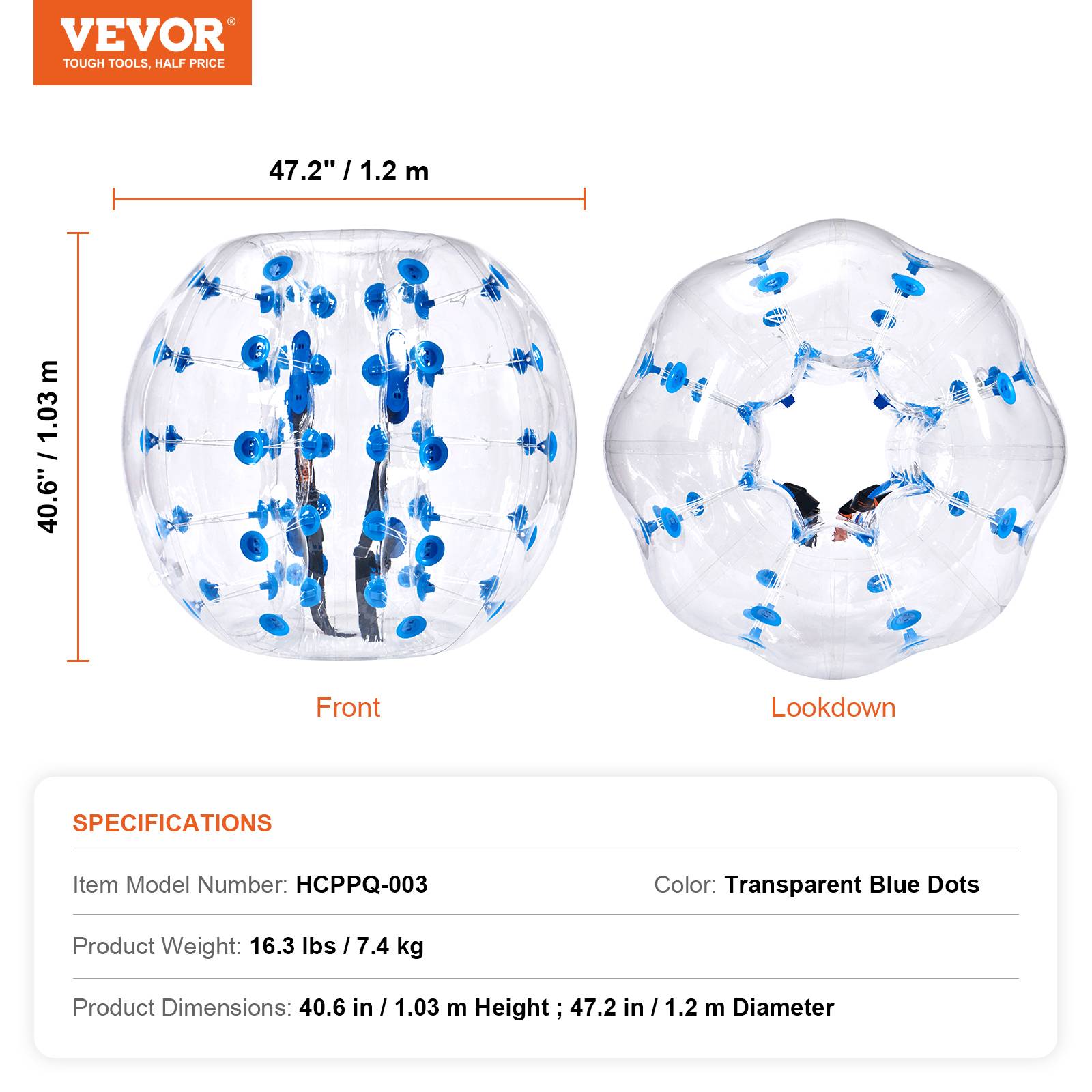 Vevor - VEVOR Bulle gonflable 1.2m pois bleu, PVC 0.8mm, pour jeux en plein air, adolescents/adultes. - Image 7