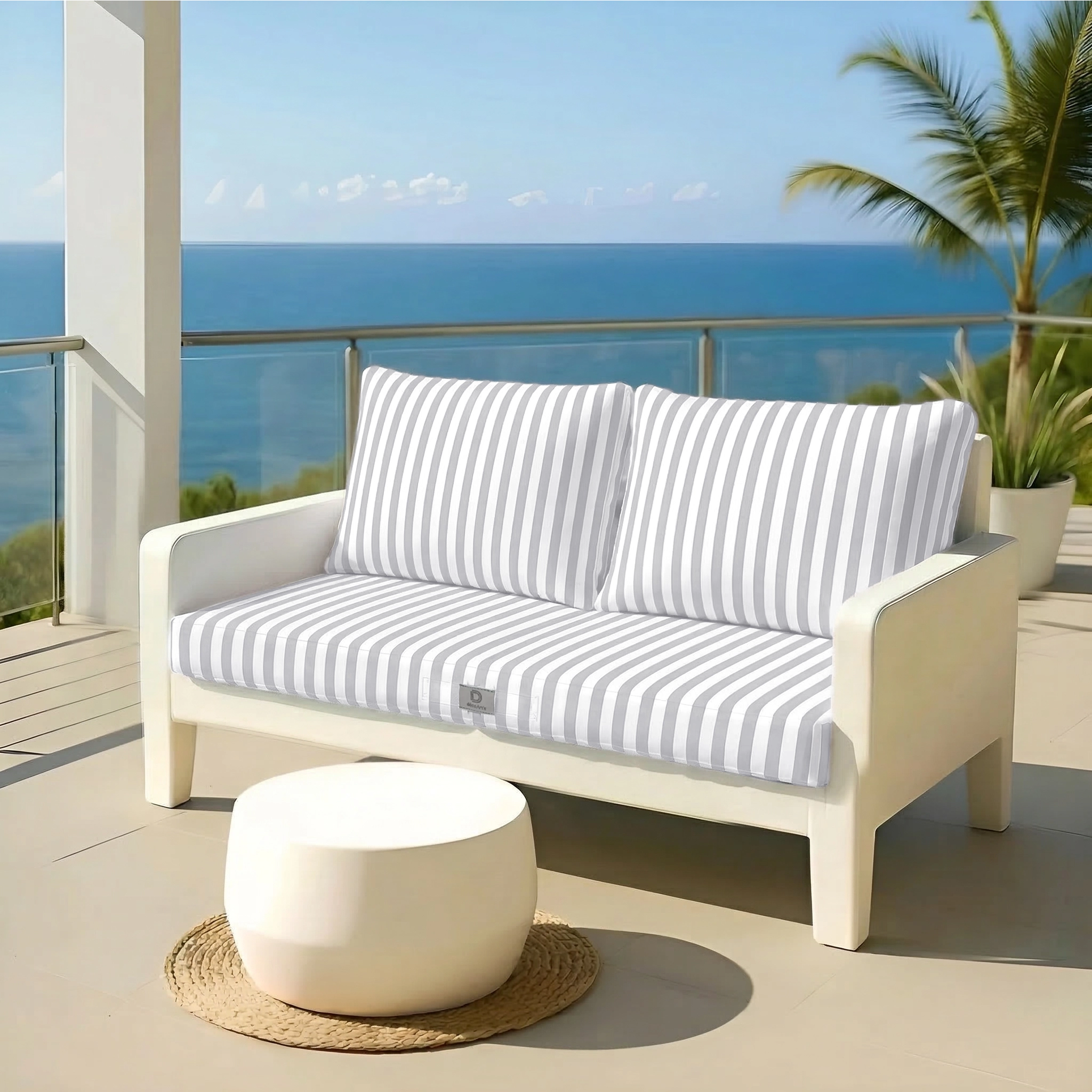 Coussins pour salon de jardin déhoussable 100x50cm Rayure gris clair - Déco arts - Image 2